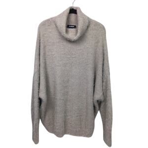 Express Shaggy Alpaca Blend Batwing Tan Minimalist Turtleneck Preppy Sweater L